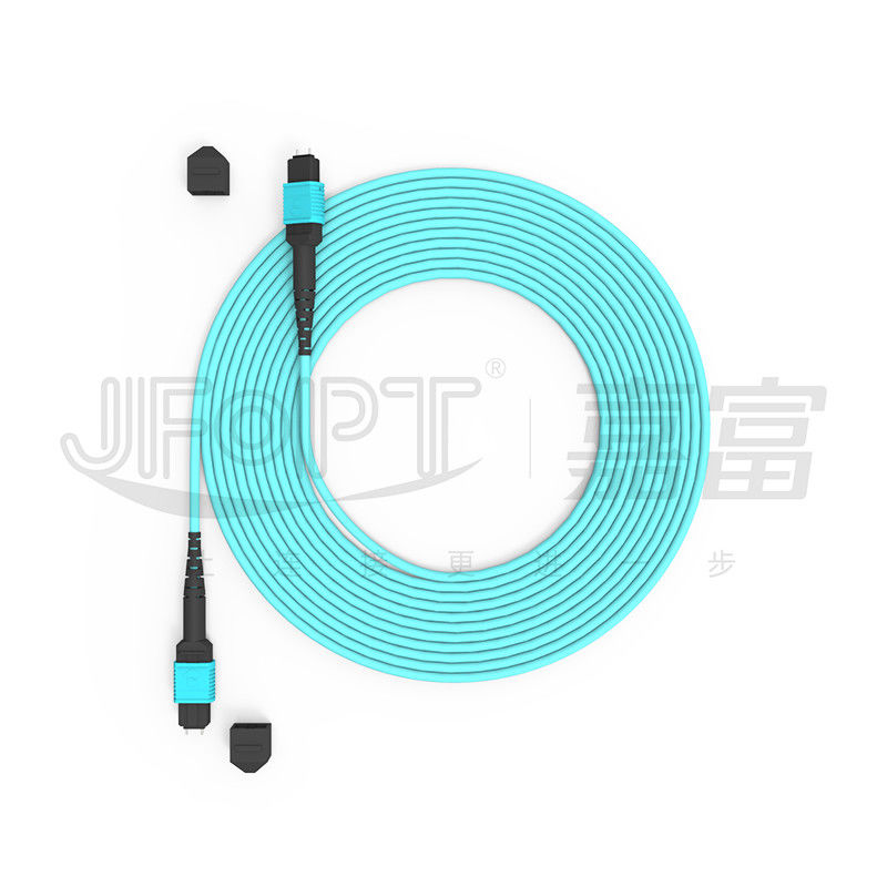 12 çekirdek Hız MPO Patch Cord Verita Merkezi Bağlantısı için Aqua Color 10G Çok modlu OM3 Fiber Optic Patch Cord