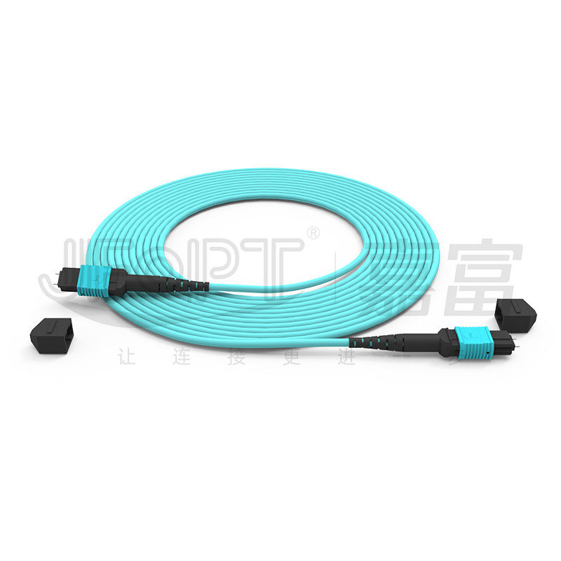 12 çekirdek Hız MPO Patch Cord Verita Merkezi Bağlantısı için Aqua Color 10G Çok modlu OM3 Fiber Optic Patch Cord