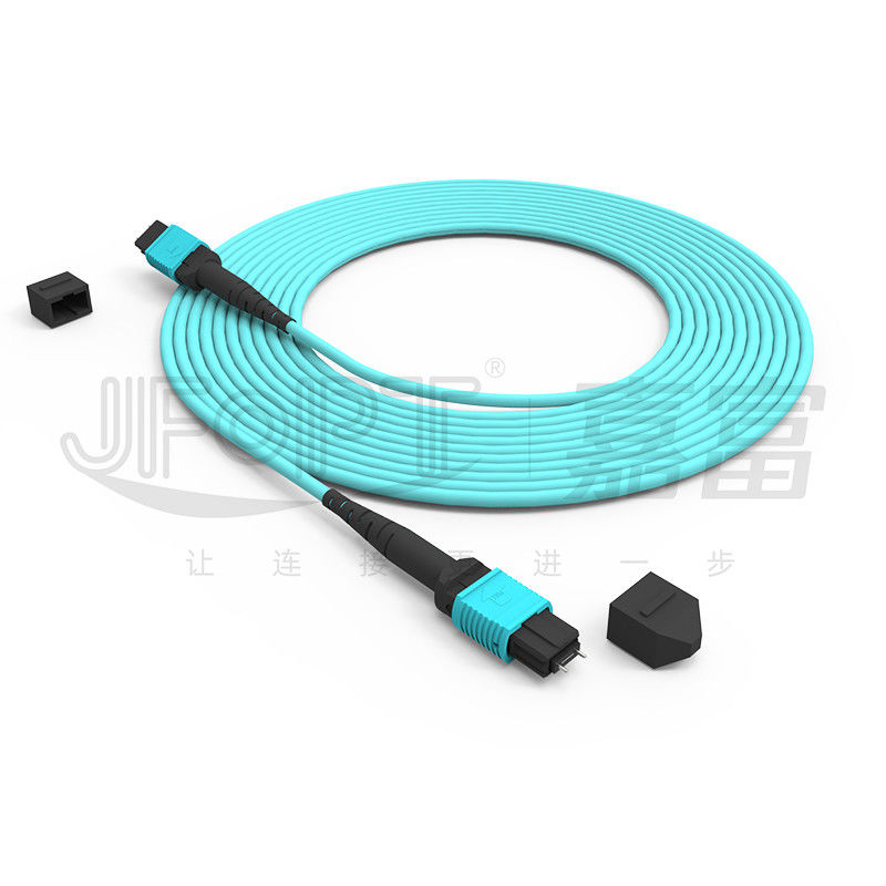 12 çekirdek Hız MPO Patch Cord Verita Merkezi Bağlantısı için Aqua Color 10G Çok modlu OM3 Fiber Optic Patch Cord