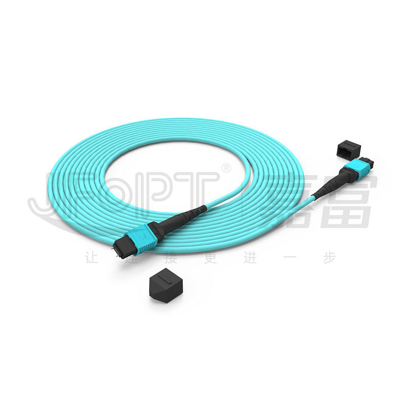 12 çekirdek Hız MPO Patch Cord Verita Merkezi Bağlantısı için Aqua Color 10G Çok modlu OM3 Fiber Optic Patch Cord