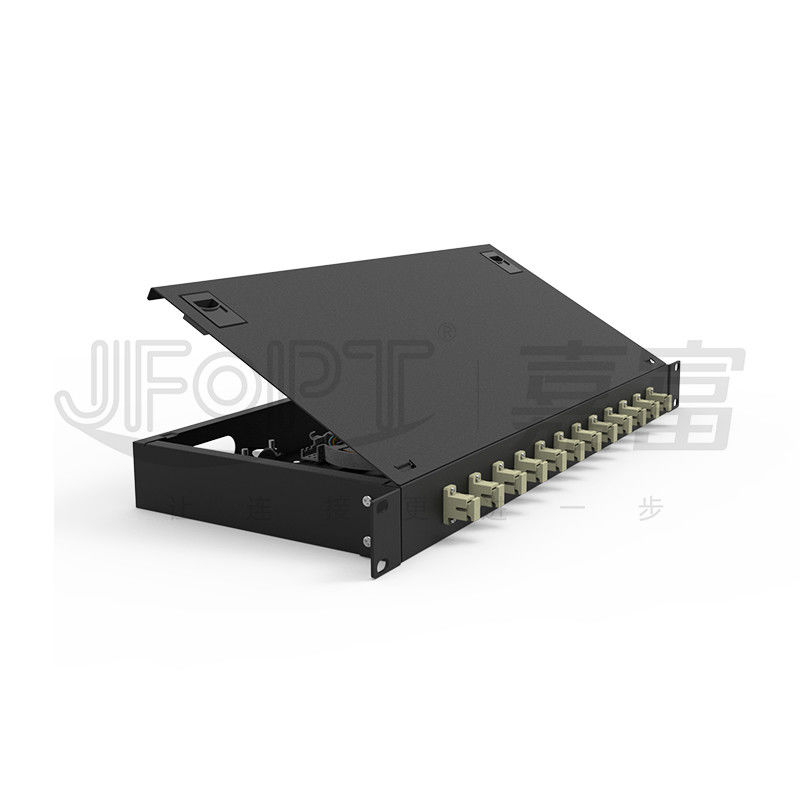 LC/SC/FC/ST Rack Mount Fiber Patch Panel 12/24core 19 inç Boyut Kapı Düğmesi Açılışı