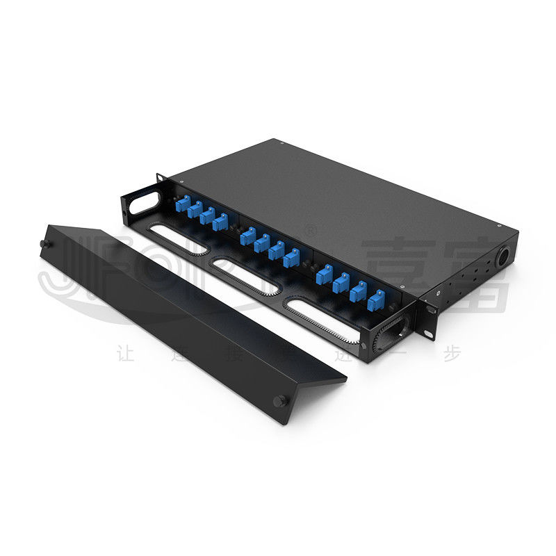 1U Sabit Patch Panel Kapasitesi 12/24/48 Fiber Rack Mount Patch Panel Optonal LC/SC/FC/ST Adaptörleri