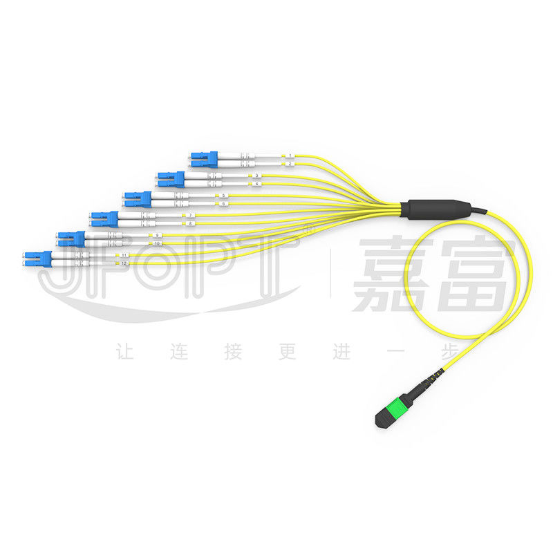 Farklı Uzunluk tasarımı MPO-LC karmaşık kablolama ortamlarına uyum sağlar SM Breakout Kablo 12 Fiber Özelleştirilebilir LC DX Patch Cord