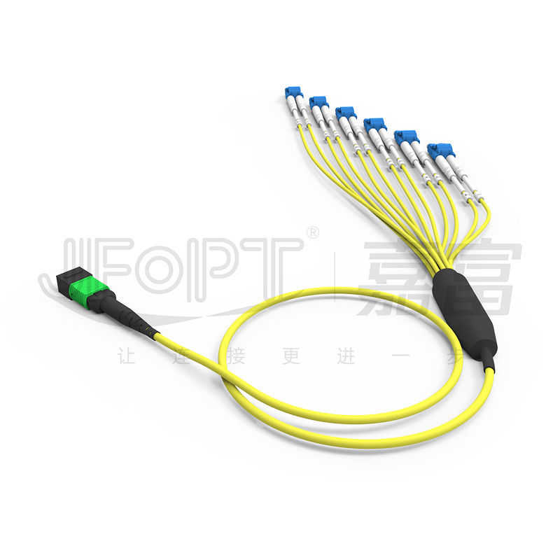 Farklı Uzunluk tasarımı MPO-LC karmaşık kablolama ortamlarına uyum sağlar SM Breakout Kablo 12 Fiber Özelleştirilebilir LC DX Patch Cord