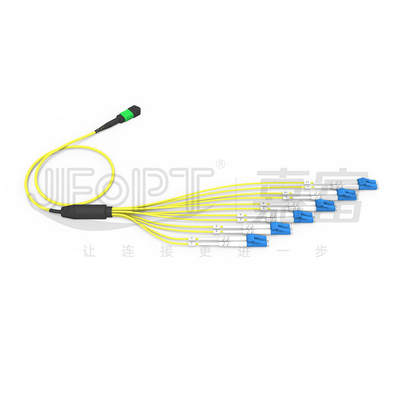 Farklı Uzunluk tasarımı MPO-LC karmaşık kablolama ortamlarına uyum sağlar SM Breakout Kablo 12 Fiber Özelleştirilebilir LC DX Patch Cord