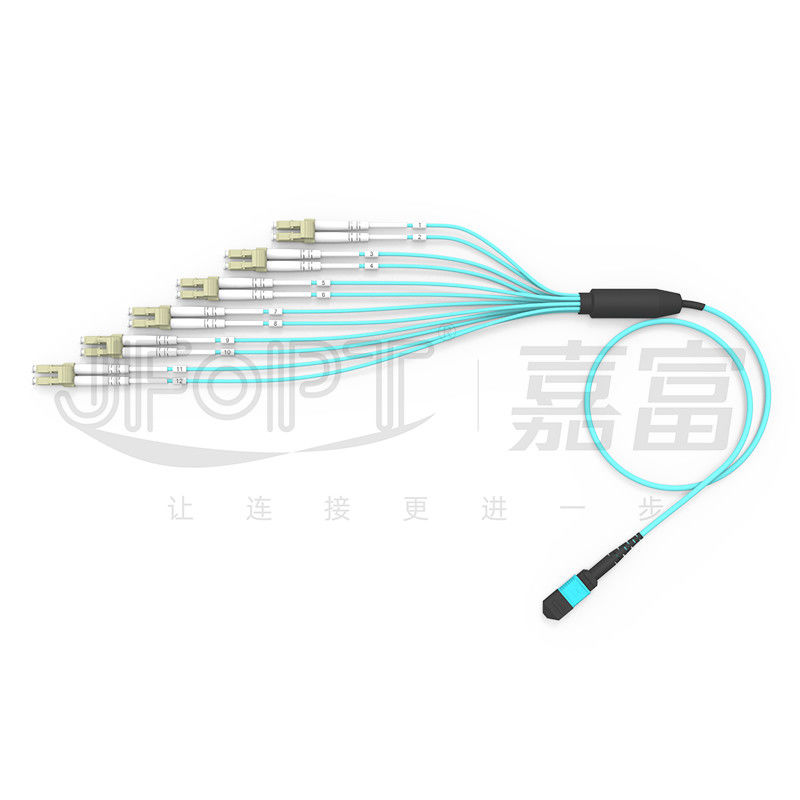 LC Bağlantısı 12 Fiber Tek OM3 OM4 MPO Sonu LC Duplex Sonu ile MPO Çıkış Kablosu